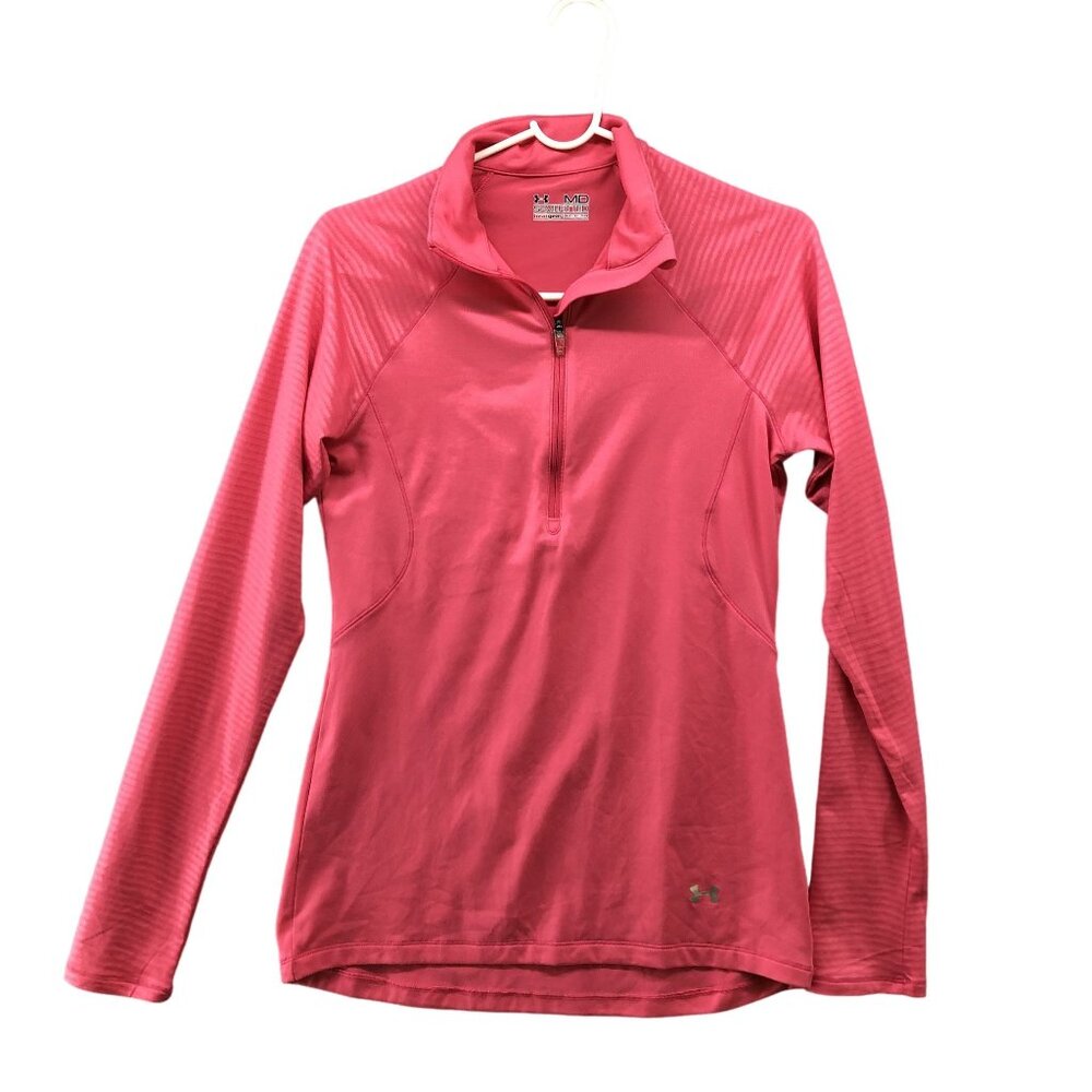 Under Armour Heat Gear 1/4 Zip Long Sleeve Shirt Womens M Semi-Fitted Pink